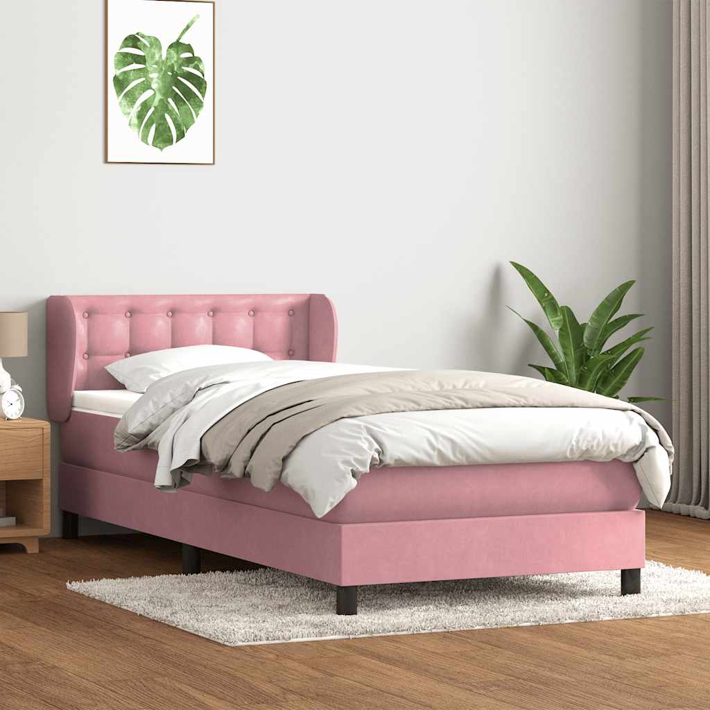 Ramsäng med madrass rosa 90x210 cm sammet