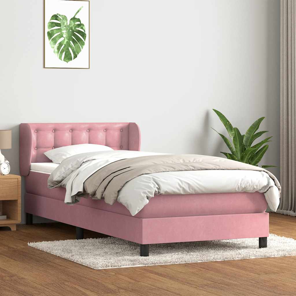 Resårsäng med madrass rosa 90x220 cm sammet