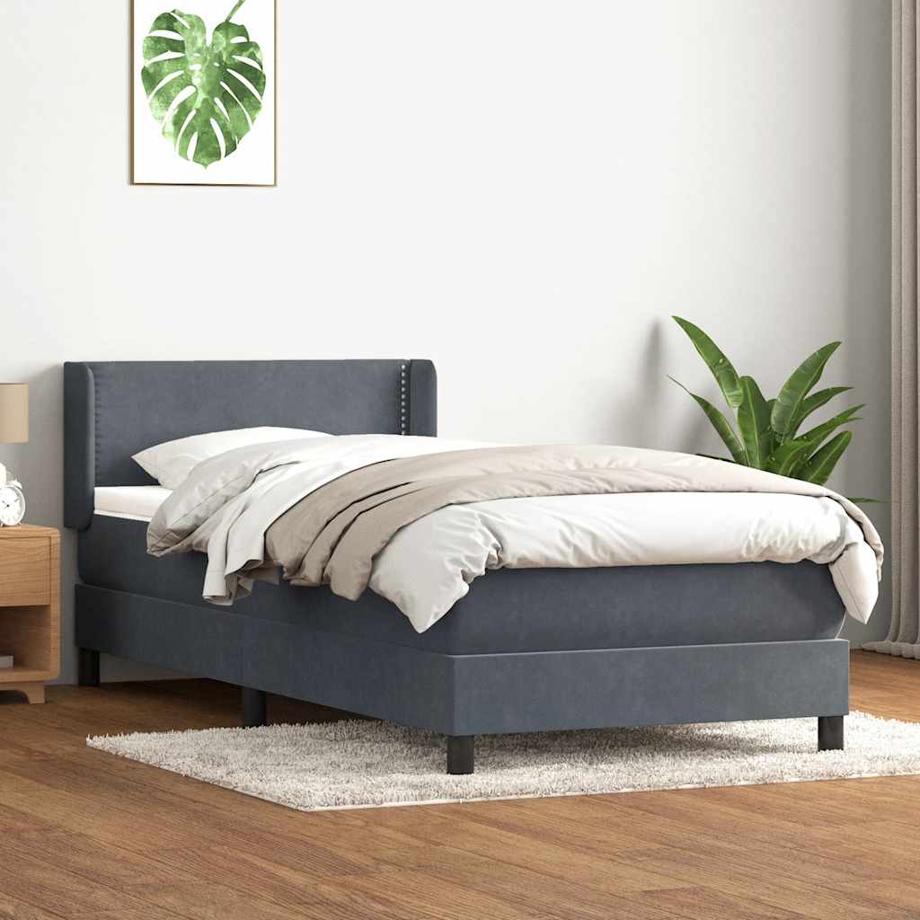 Resårsäng med madrass mörkgrå 90x220 cm sammet