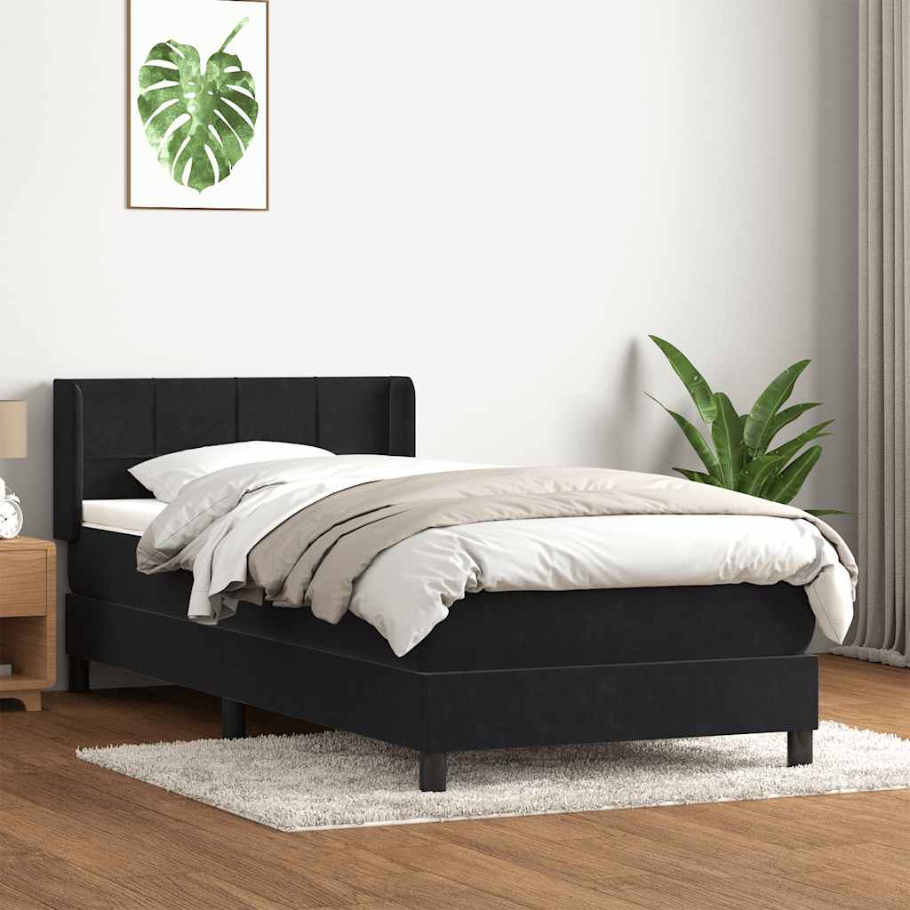 Ramsäng med madrass svart 90x210 cm sammet