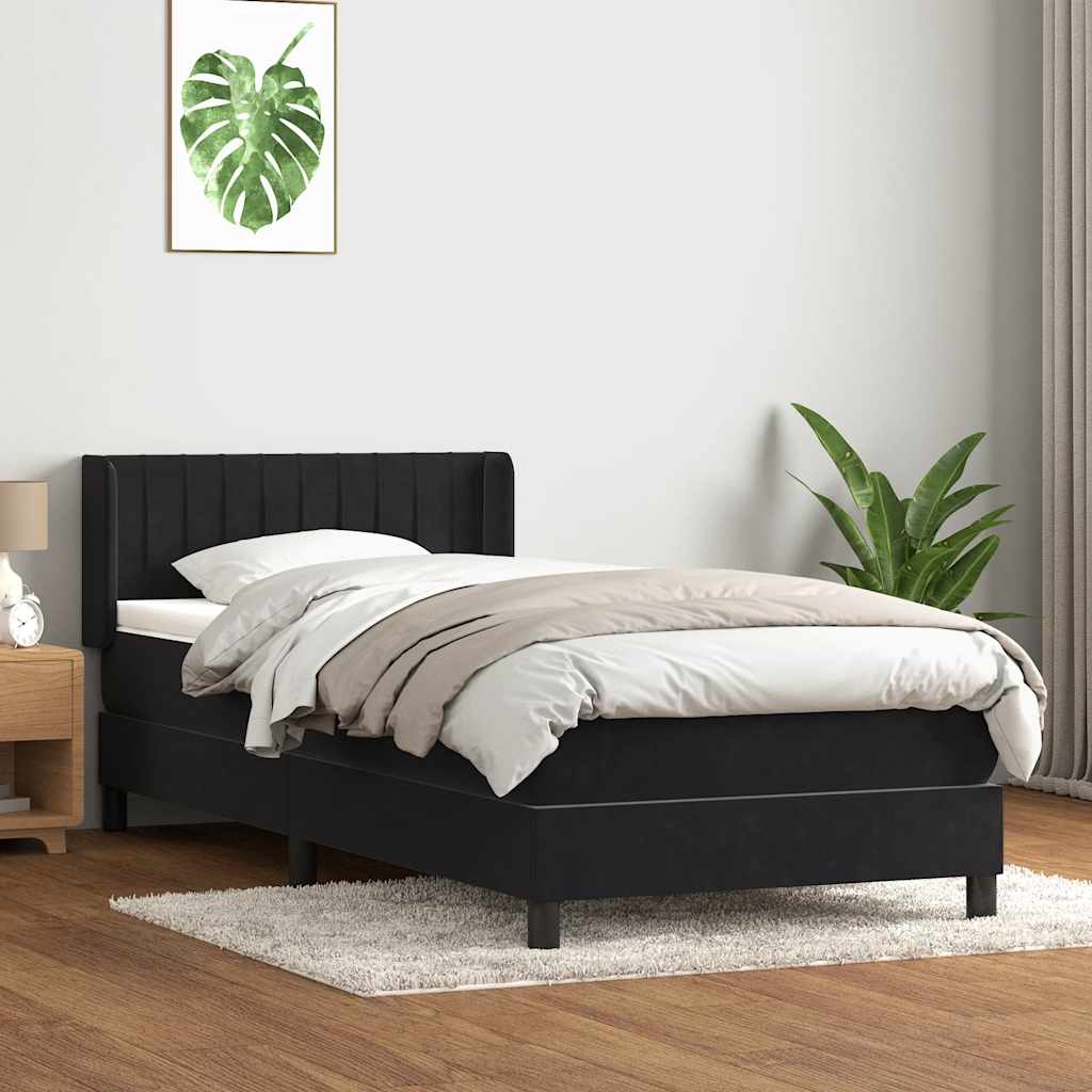 Ramsäng med madrass svart 90x210 cm sammet