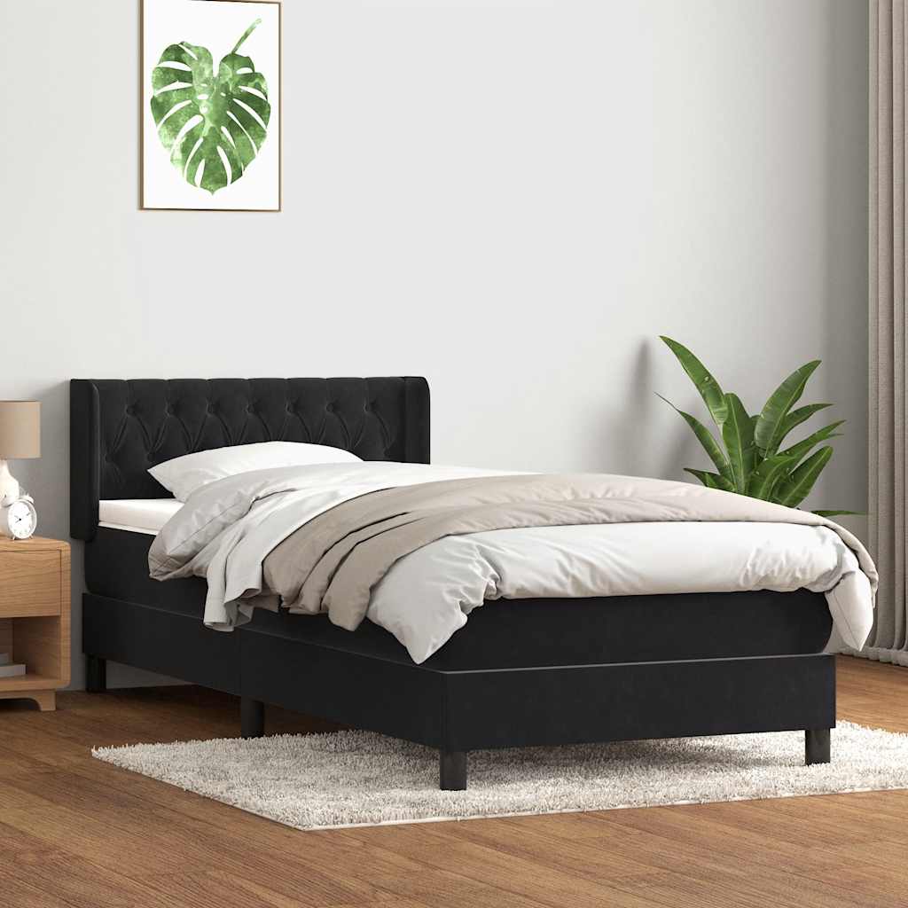 Ramsäng med madrass svart 90x210 cm sammet