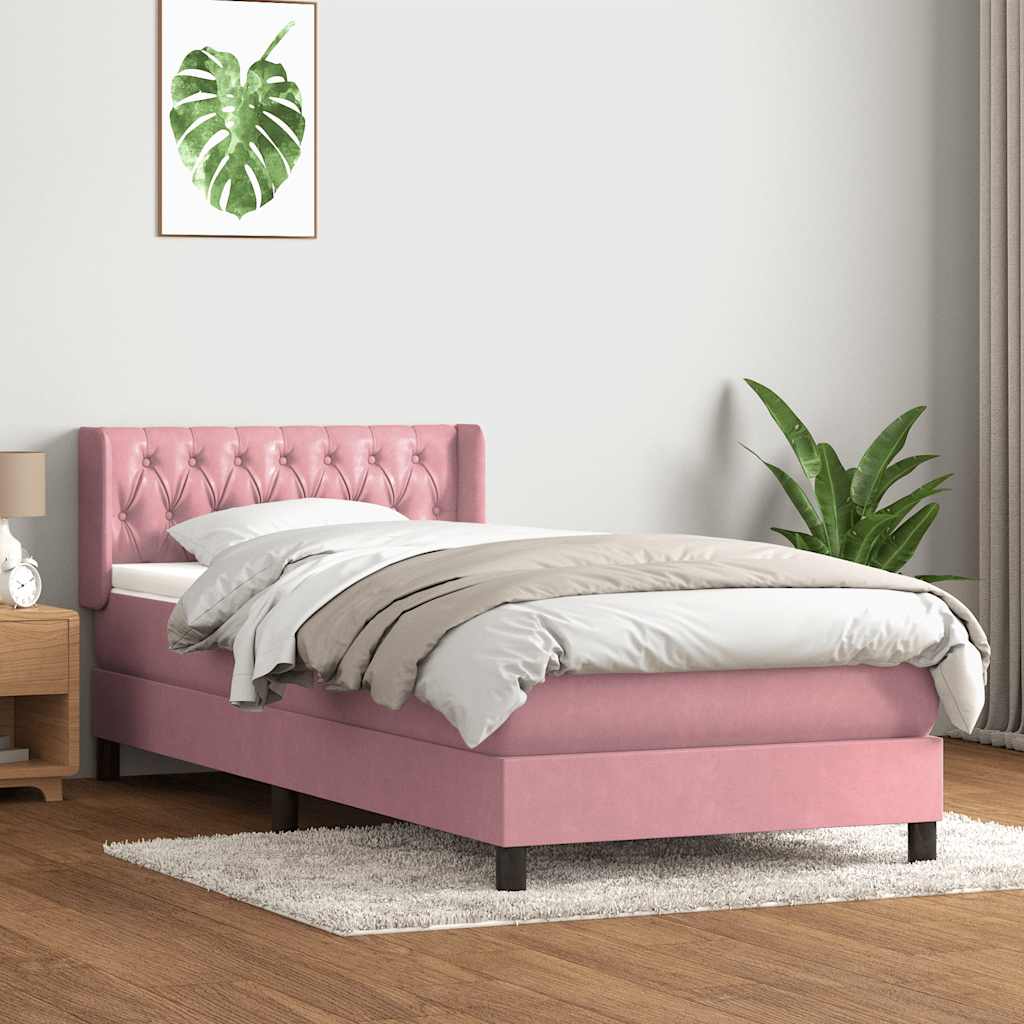 Ramsäng med madrass rosa 90x210 cm sammet