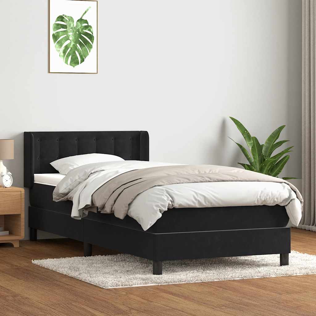 Ramsäng med madrass svart 90x210 cm sammet