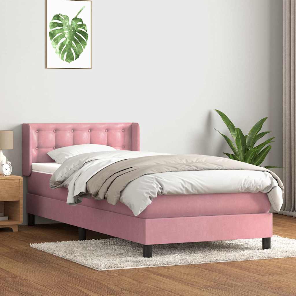 Resårsäng med madrass rosa 90x220 cm sammet