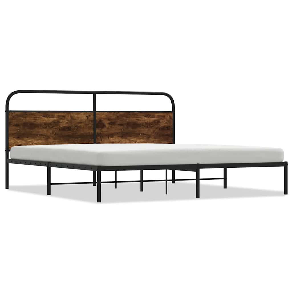 Sängram utan madrass metall rökfärgad ek 180x200 cm