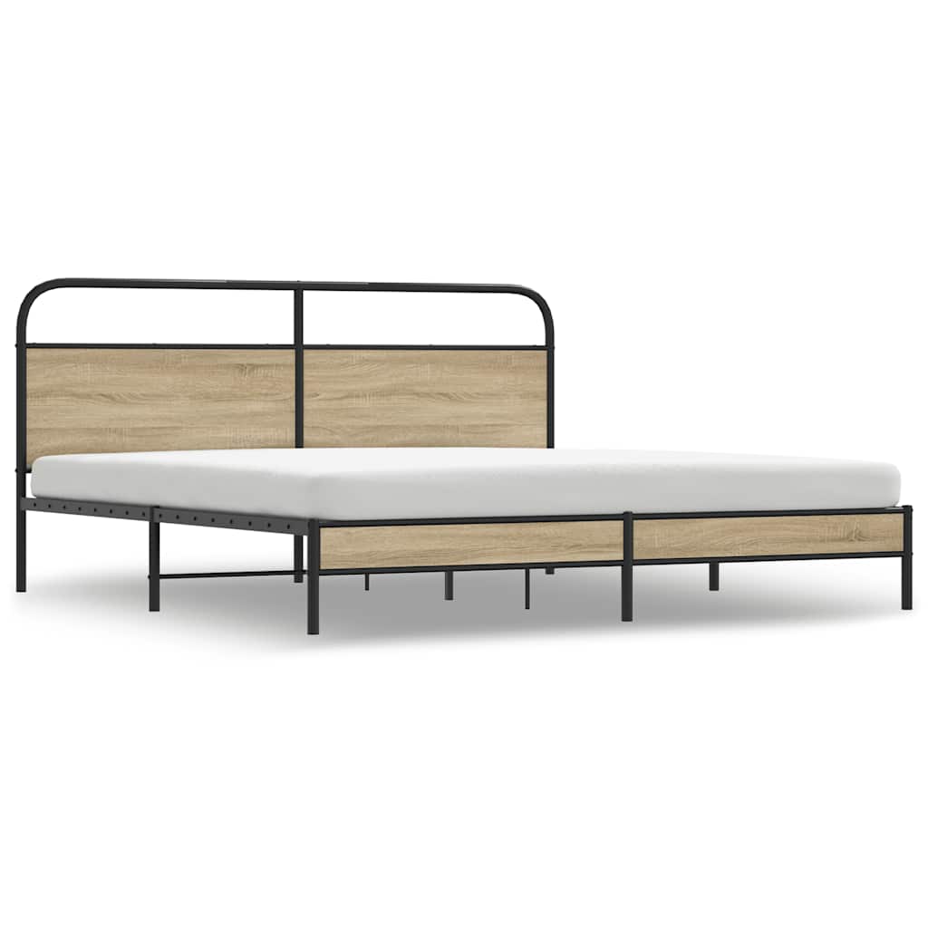 Sängram utan madrass metall rökfärgad ek 180x200 cm