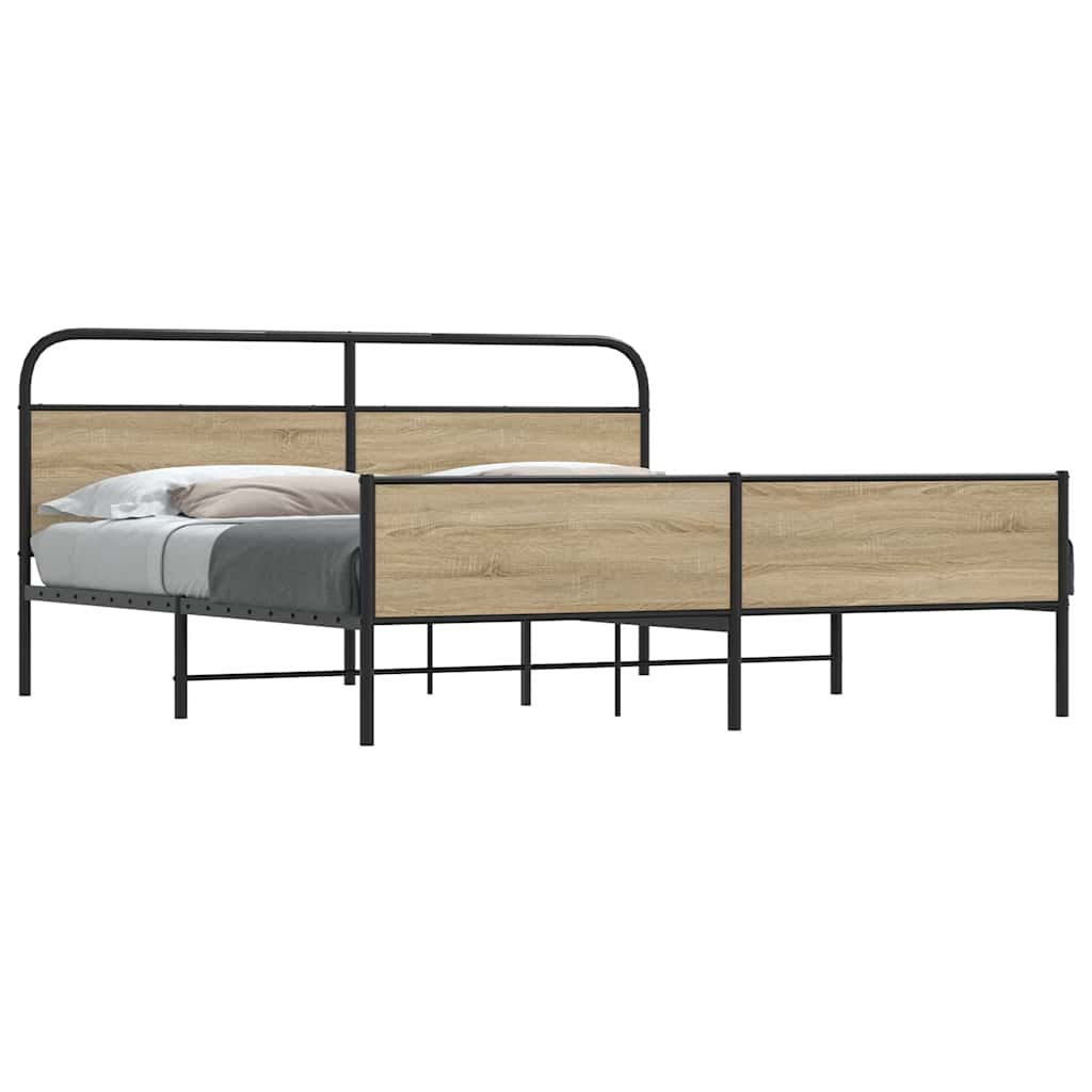 Sängram utan madrass metall rökfärgad ek 150x200 cm
