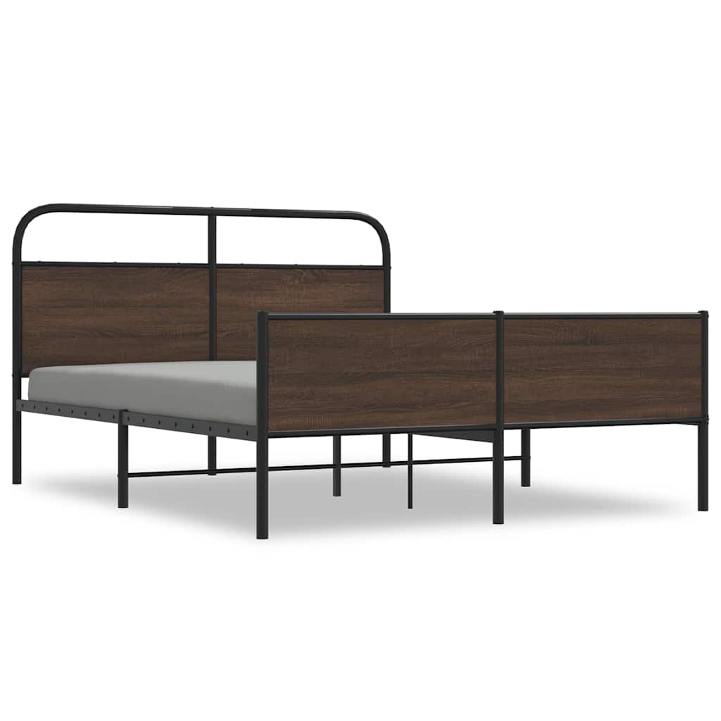 Sängram utan madrass metall brun ek 150x200 cm