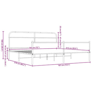 Sängram utan madrass metall brun ek 183x213 cm