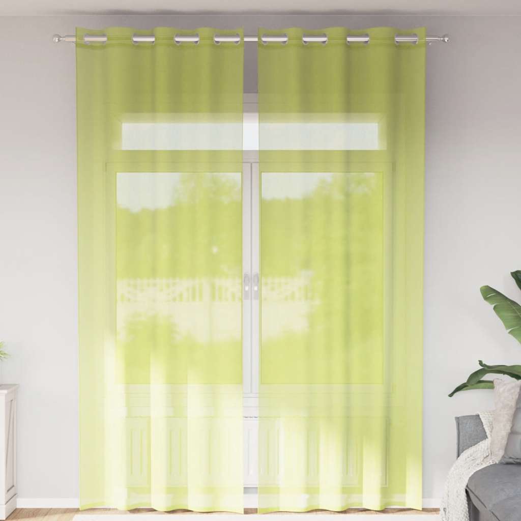Voile gardiner med genomföringar 2 st äppelgrön 140x260 cm
