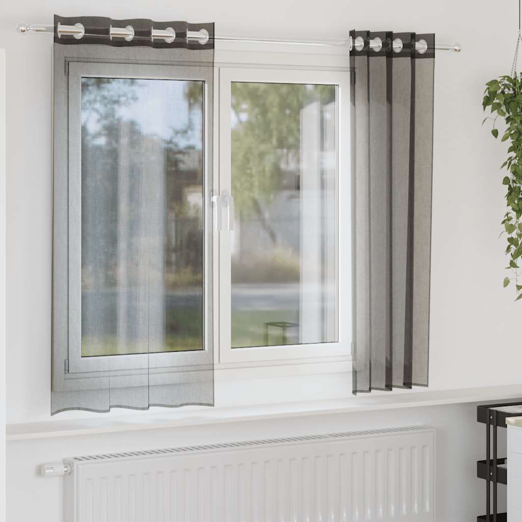 Voile gardiner med genomföringar 2 st svart 140x140 cm
