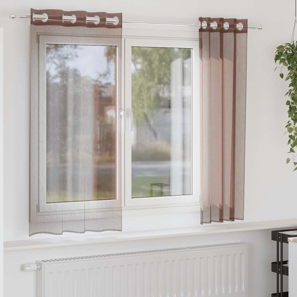 Voile gardiner med genomföringar 2 st brun 140x175 cm