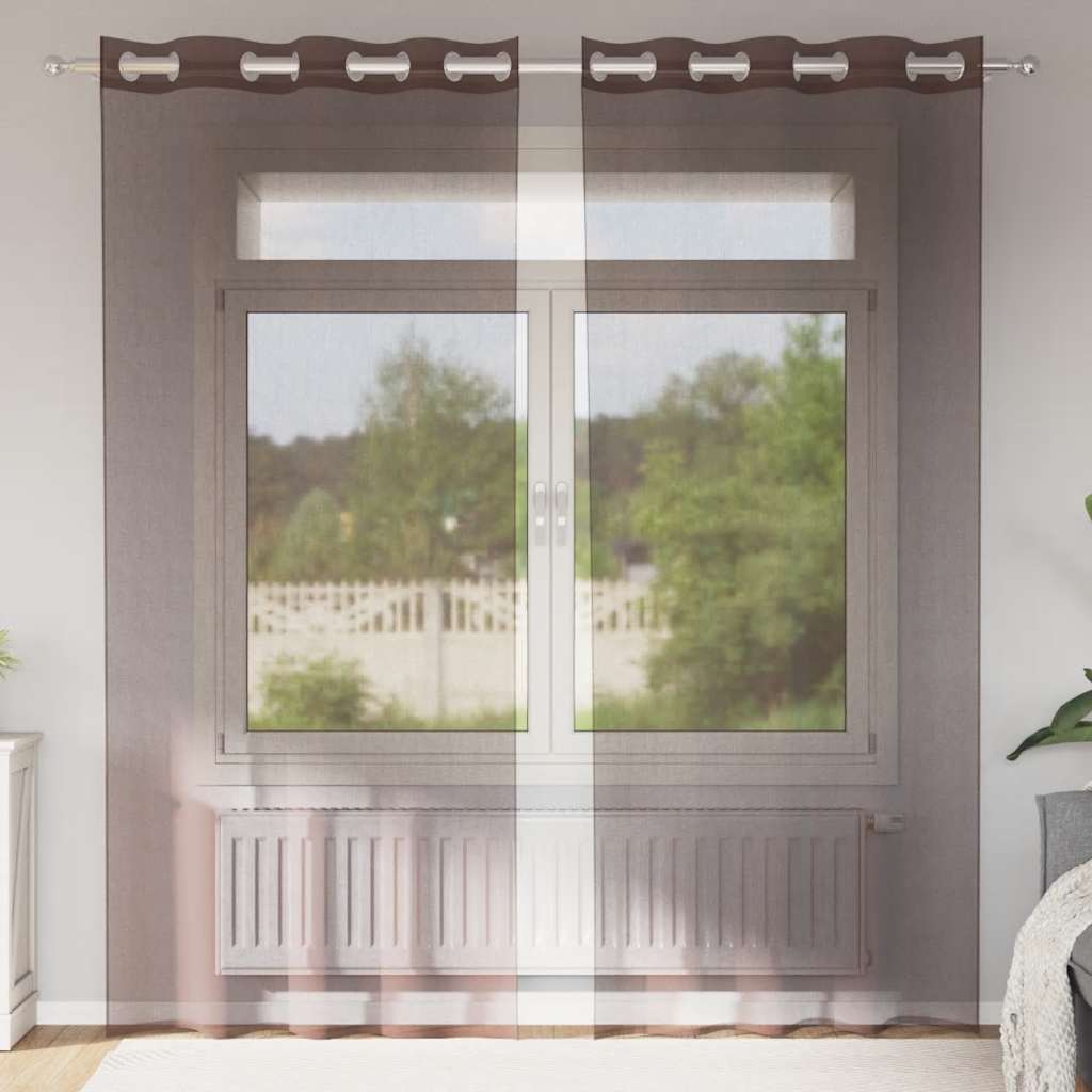 Voile gardiner med genomföringar 2 st brun 140x225 cm