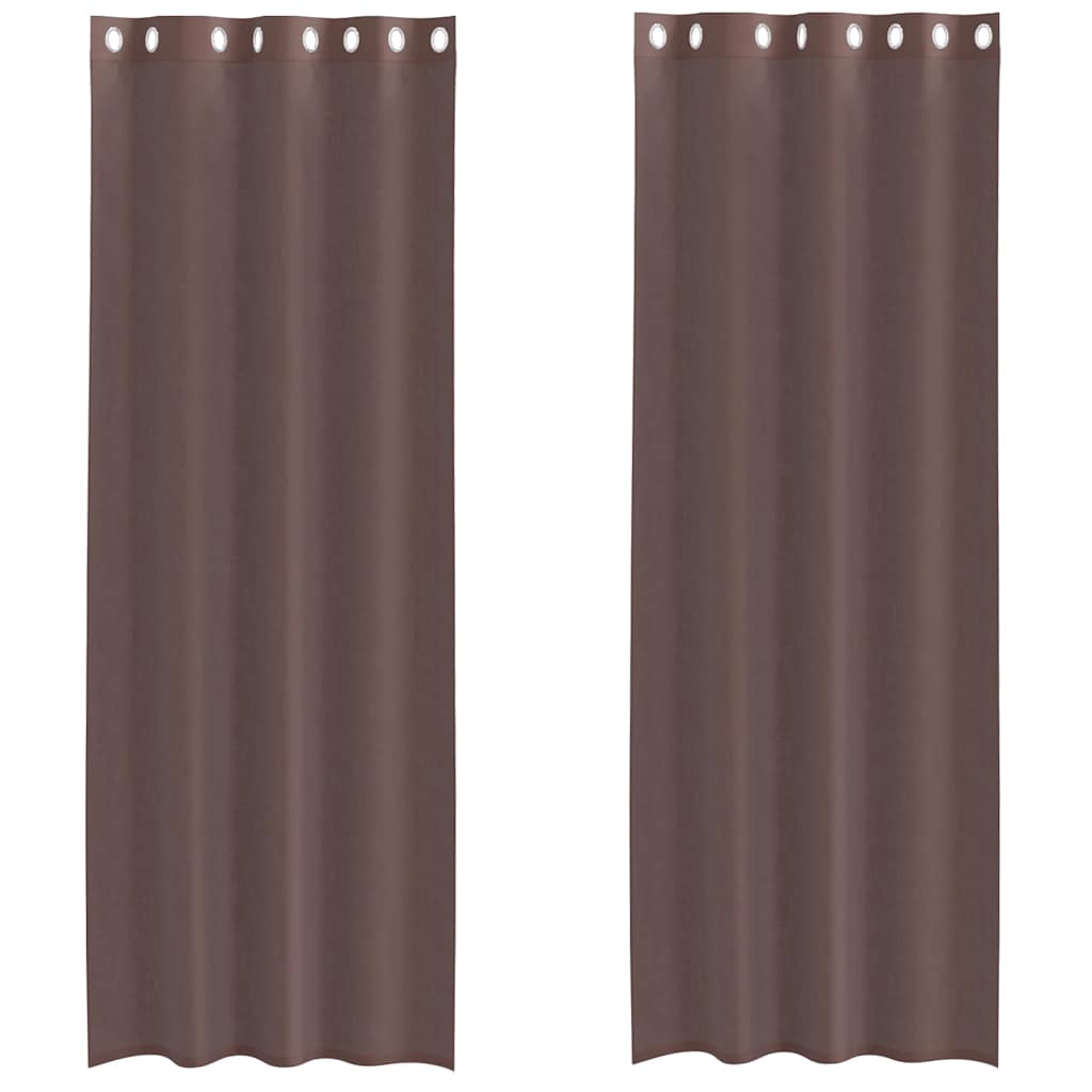 Voile gardiner med genomföringar 2 st brun 140x260 cm