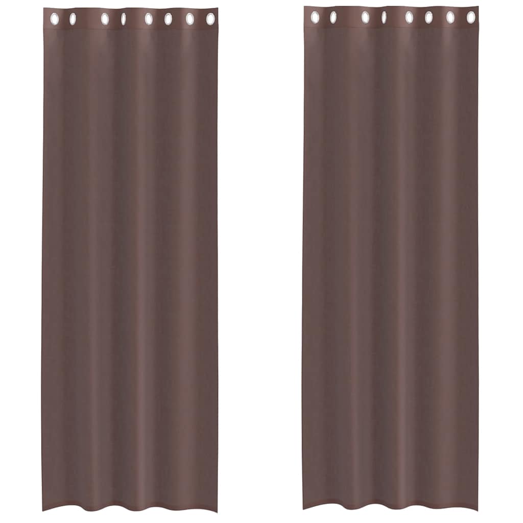 Voile gardiner med genomföringar 2 st brun 140x300 cm