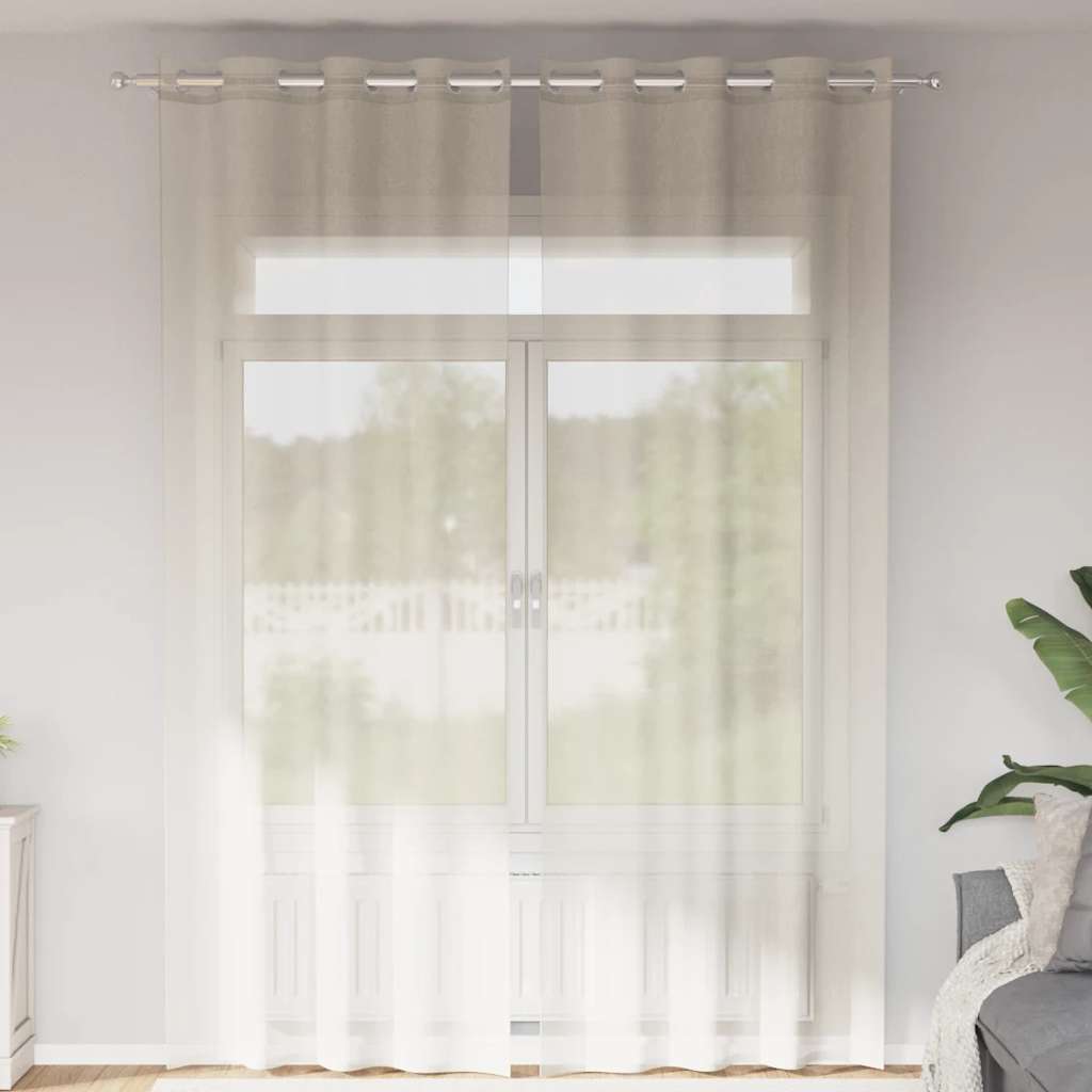 Voile gardiner med genomföringar 2 st gräddvita 140x260 cm