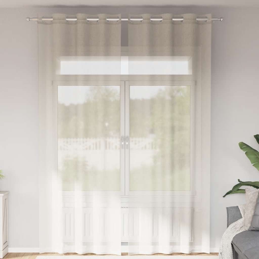Voile gardiner med genomföringar 2 st gräddvit 140x300 cm