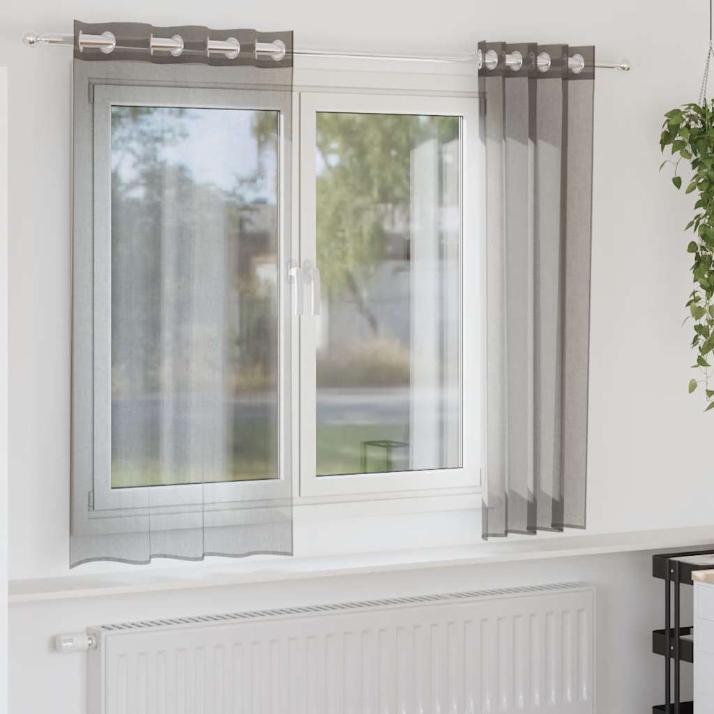 Voile gardiner med genomföringar 2 st mörkgrå 140x175 cm