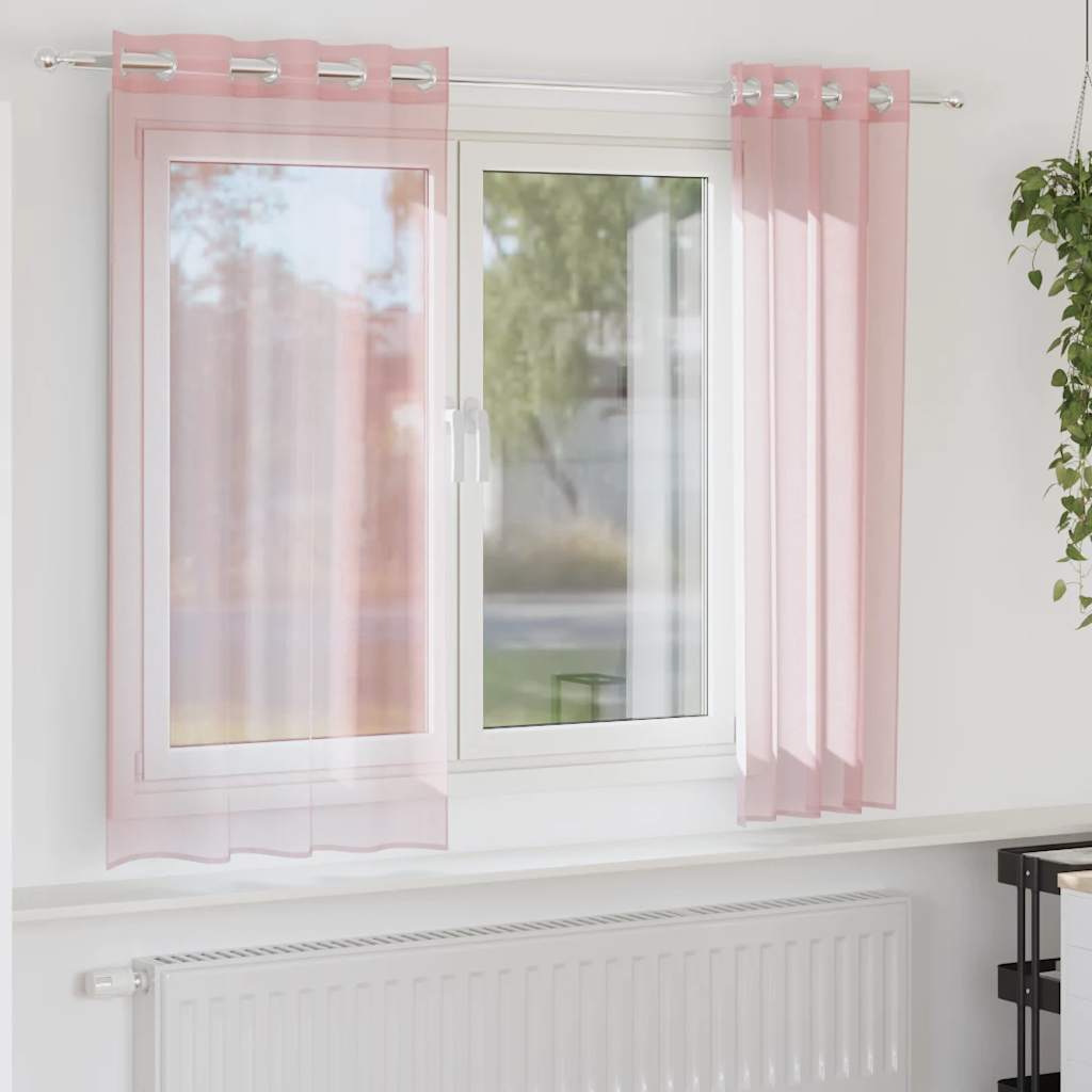 Voile gardiner med genomföringar 2 st ljusrosa 140x175 cm