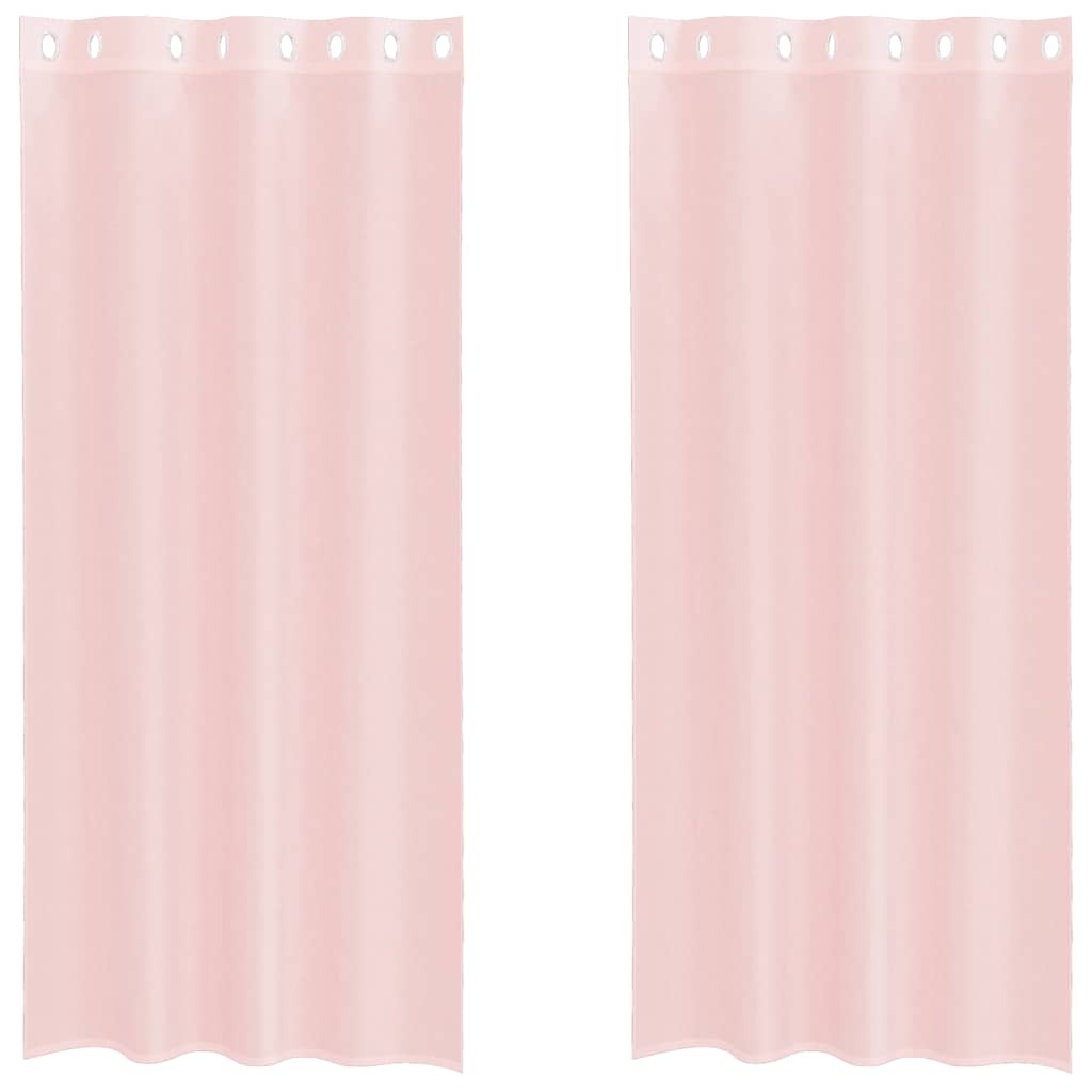 Voile gardiner med genomföringar 2 st ljusrosa 140x225 cm