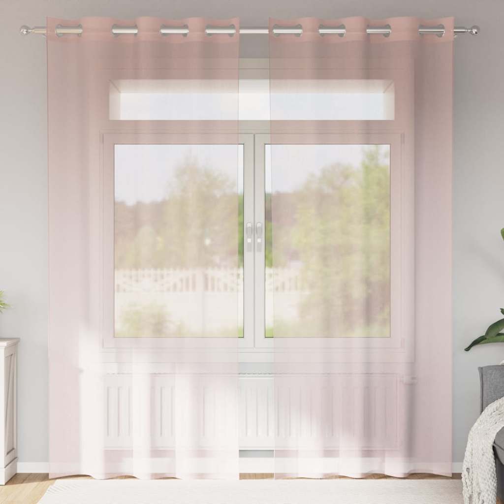 Voile gardiner med genomföringar 2 st ljusrosa 140x225 cm