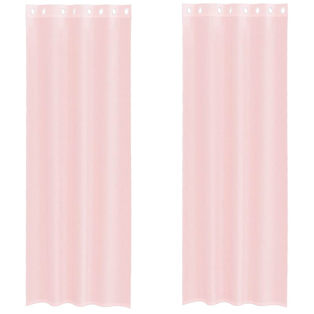 Voile gardiner med genomföringar 2 st ljusrosa 140x300 cm