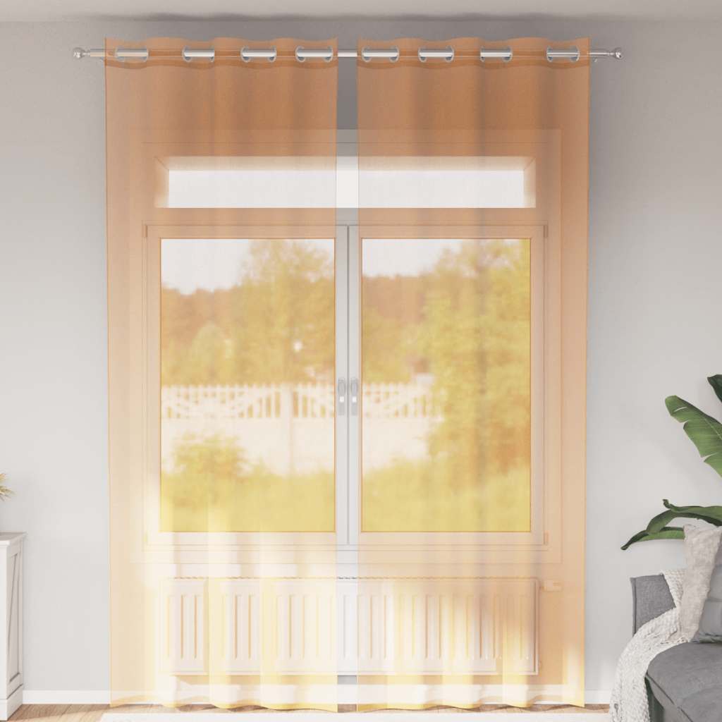Voile gardiner med genomföringar 2 st orange 140x260 cm