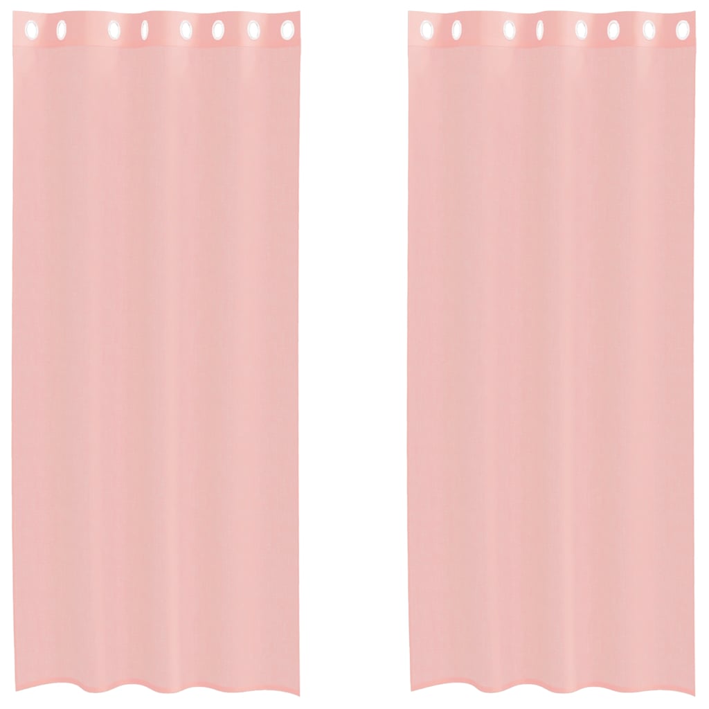 Voile gardiner med genomföringar 2 st rosa 140x225 cm