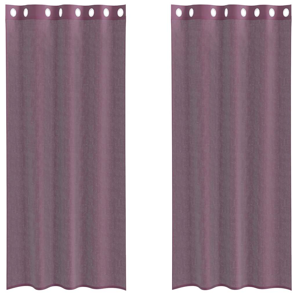 Voile gardiner med genomföringar 2 st lila 140x225 cm