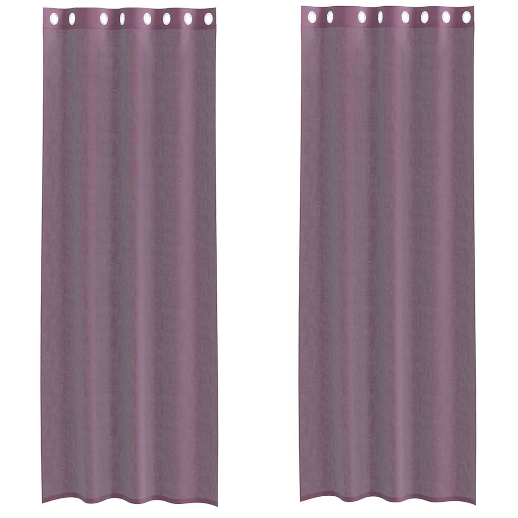 Voile gardiner med genomföringar 2 st lila 140x260 cm