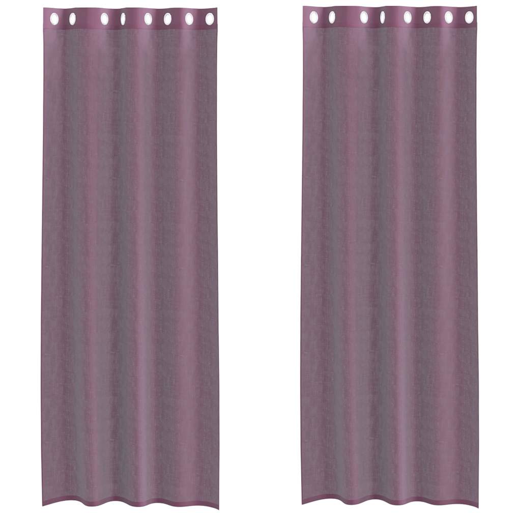 Voile gardiner med genomföringar 2 st lila 140x300 cm