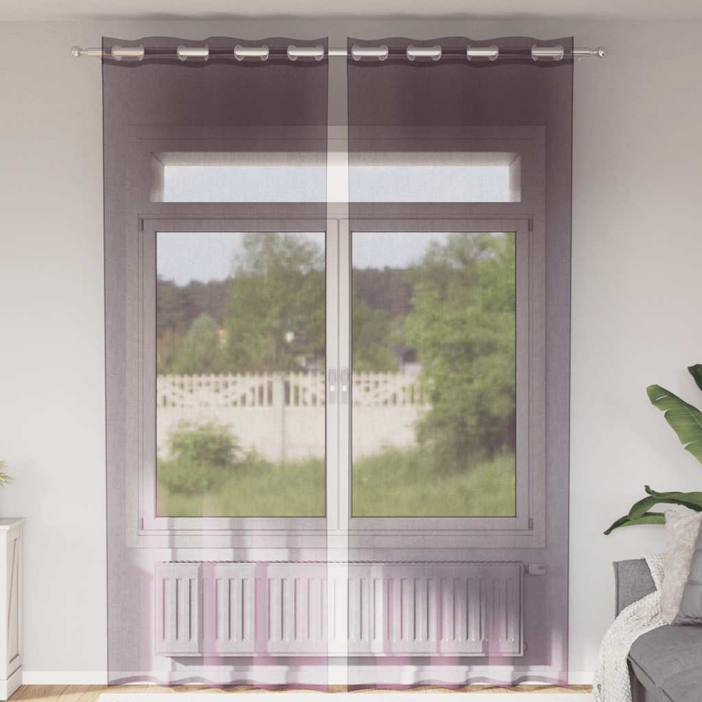 Voile gardiner med genomföringar 2 st lila 140x300 cm