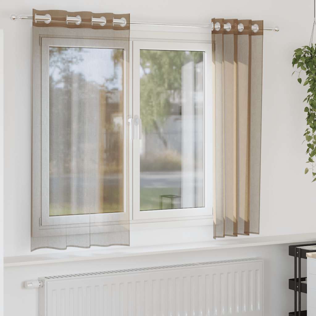 Voile gardiner med genomföringar 2 delar ljusbrun