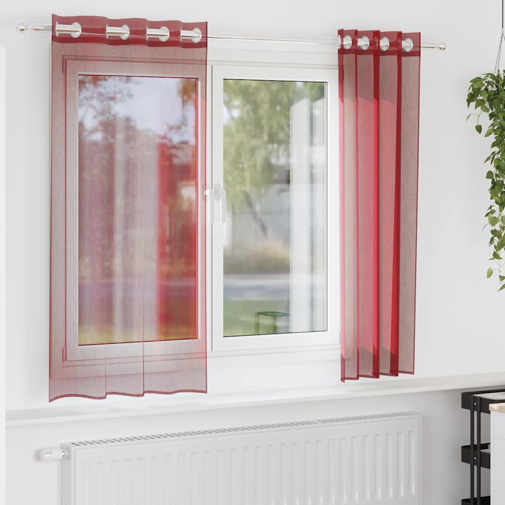 Voile gardiner med genomföringar 2 delar vinröd