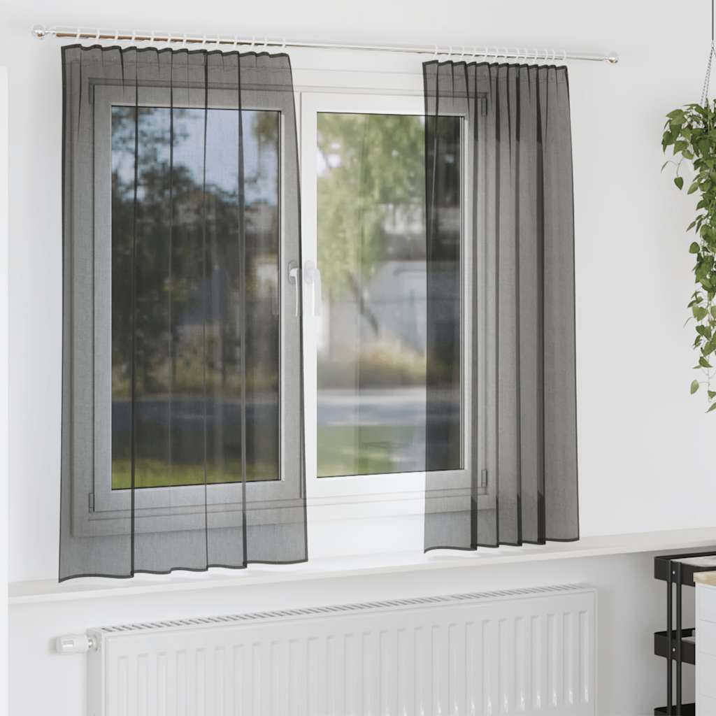 Voile gardiner med stångfickor 2 st svart