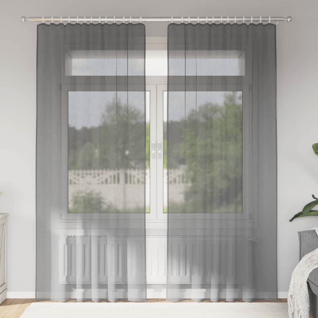 Voile gardiner med stångfickor 2 st mörkgrå
