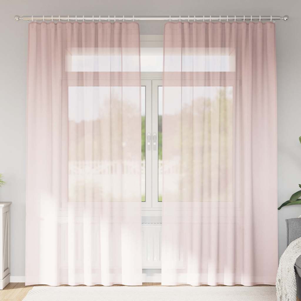 Voile gardiner med stångfickor 2 st ljusrosa