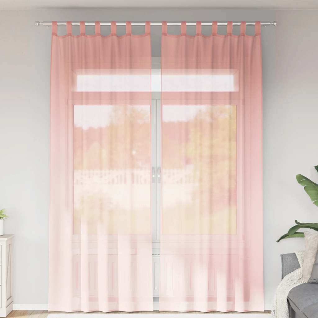 Voile gardiner med stångfickor 2 st rosa