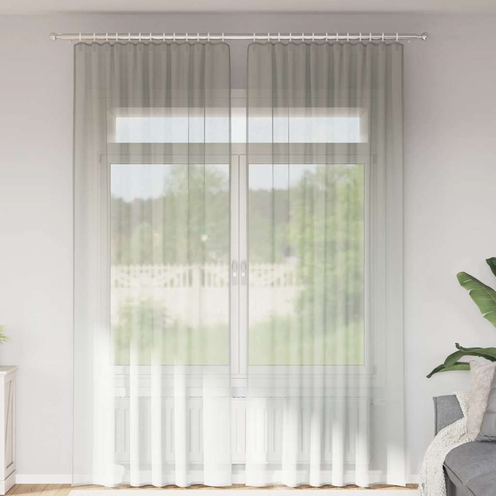Voile gardiner med stångfickor 2 st ljusgrå