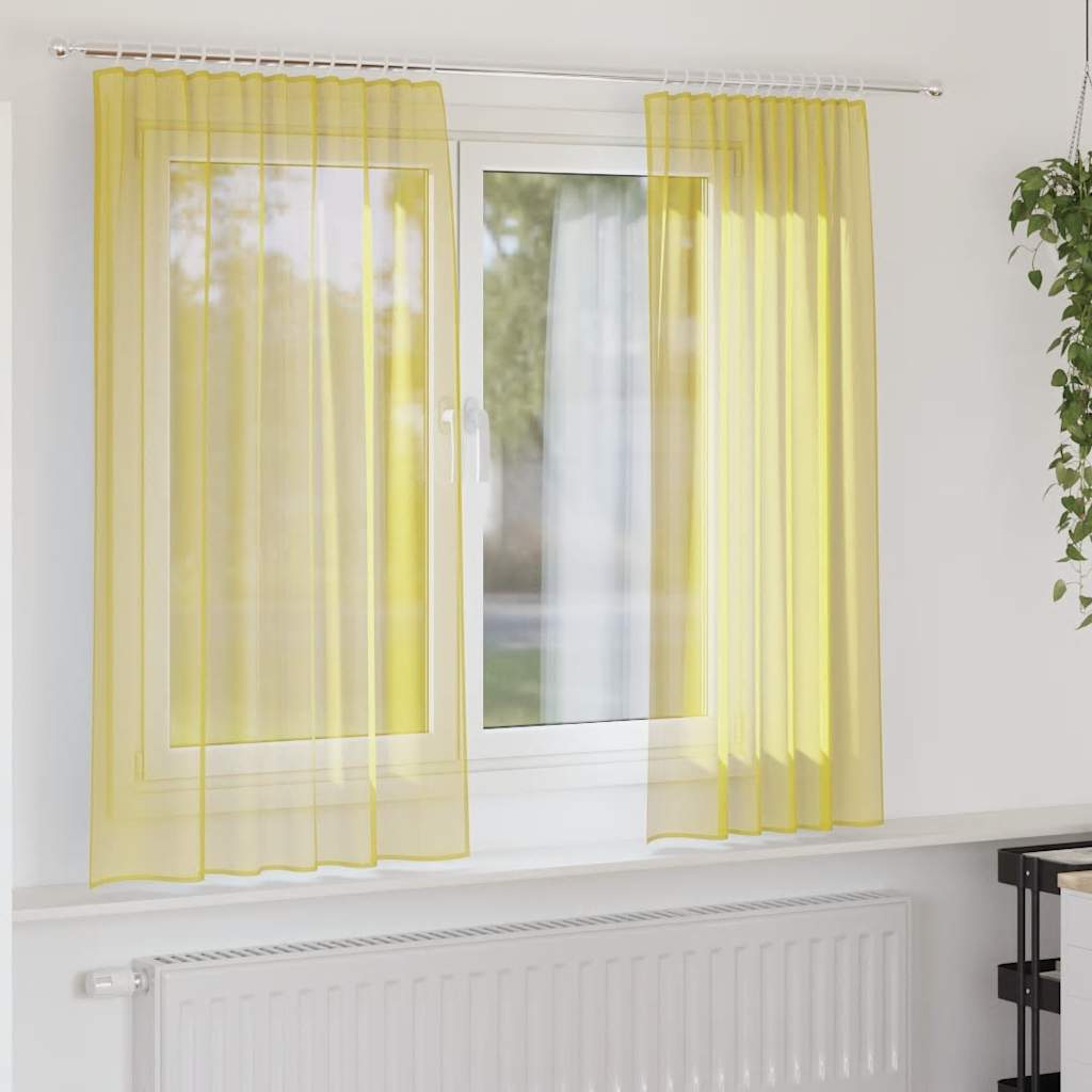 Voile gardiner med stångfickor 2 st gul