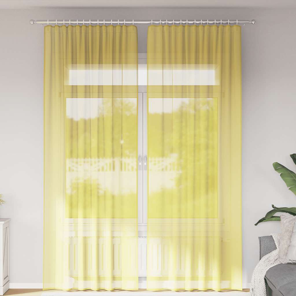 Voile gardiner med stångfickor 2 st gul