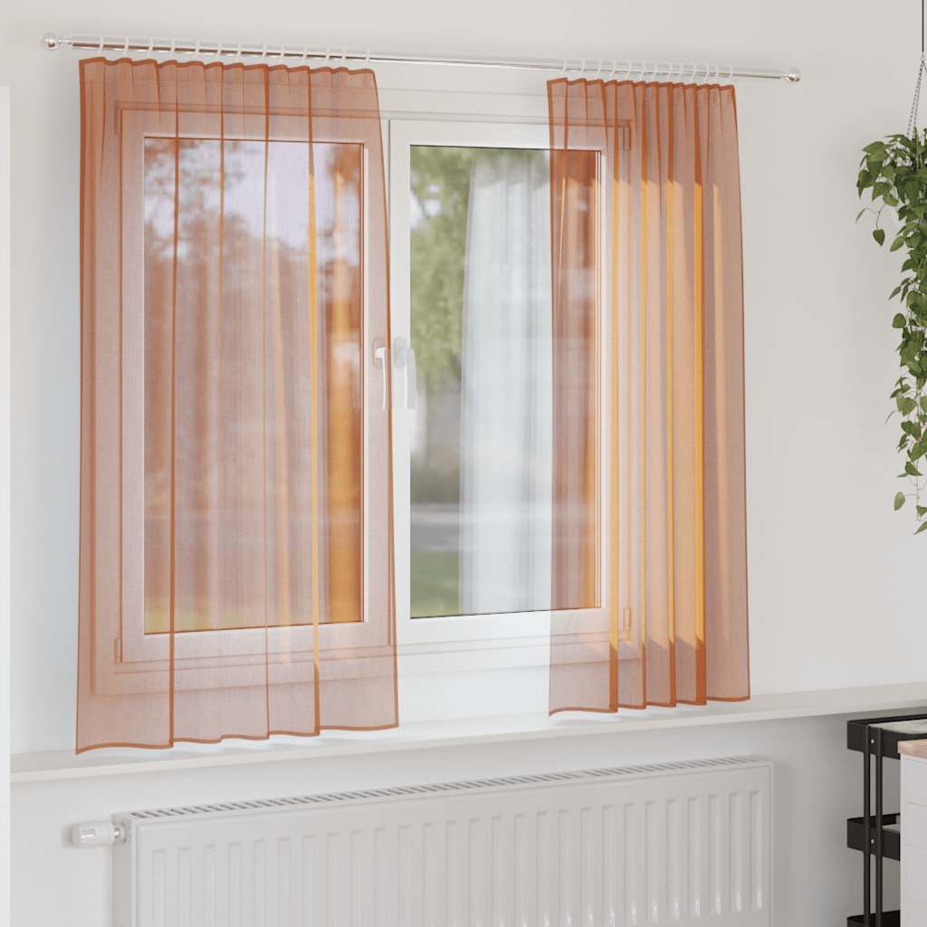 Voile gardiner med stångfickor 2 st terrakotta