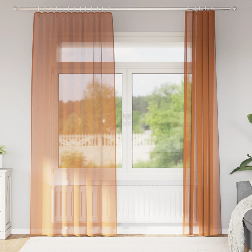 Voile gardiner med stångfickor 2 st terrakotta