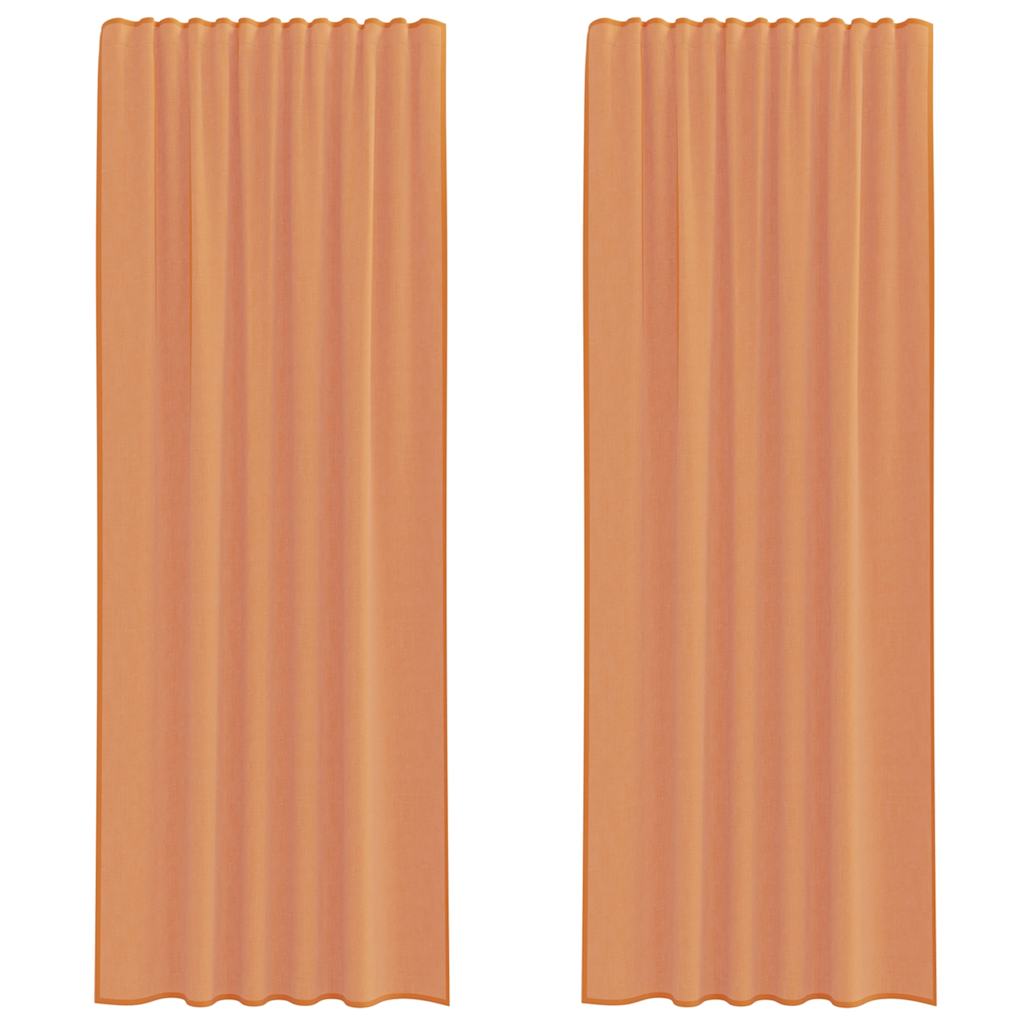Voile gardiner med stångfickor 2 st terrakotta