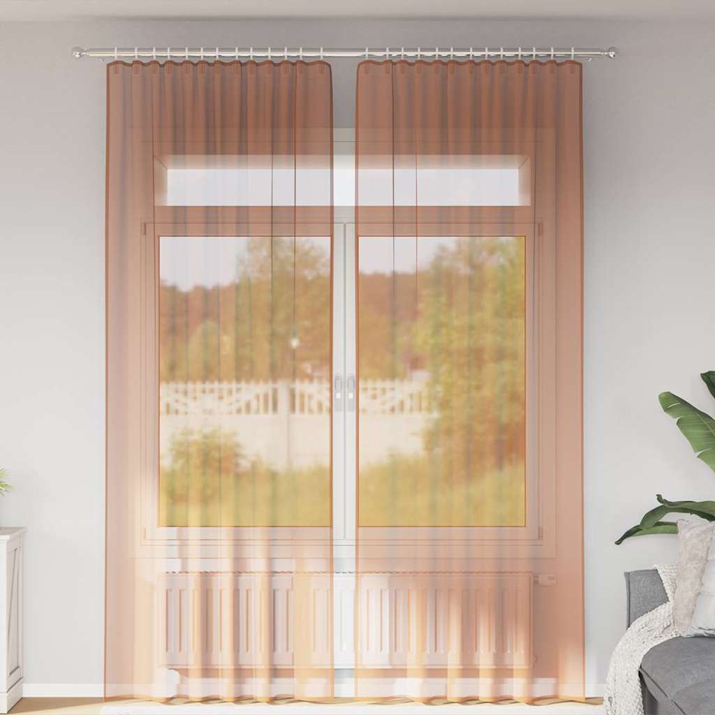 Voile gardiner med stångfickor 2 st terrakotta