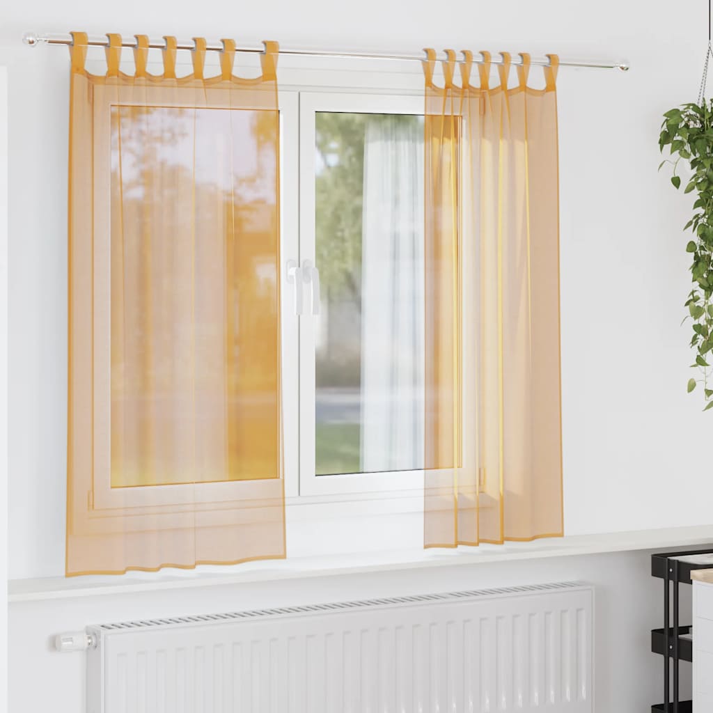 Voile gardiner med öglor 2 st orange 140x140 cm