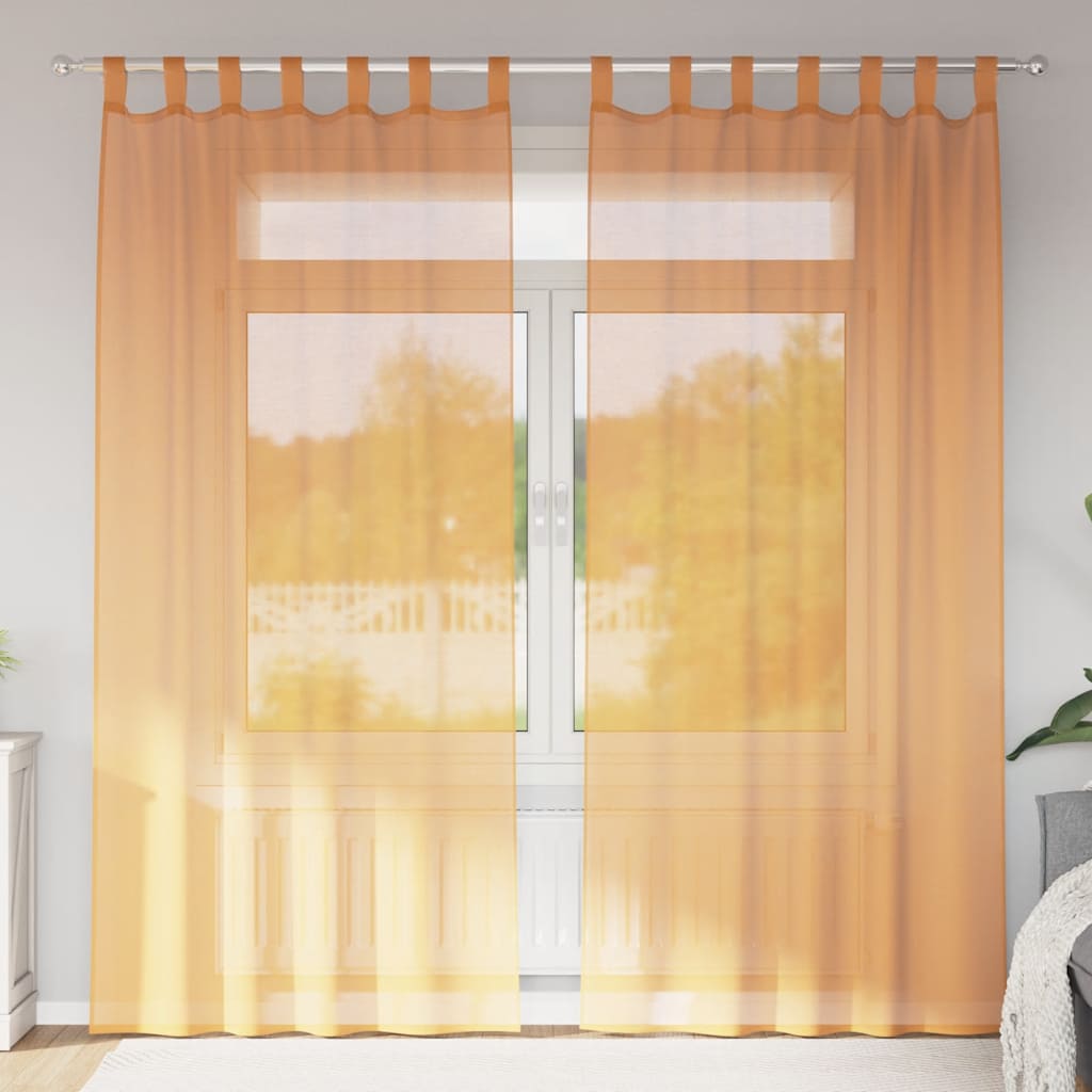 Voile gardiner med öglor 2 st, orange 140x245 cm