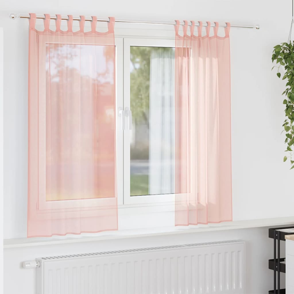 Voile gardiner med öglor 2 st rosa 140x140 cm