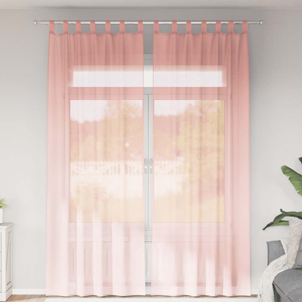 Voile gardiner med öglor 2 st rosa 140x260 cm